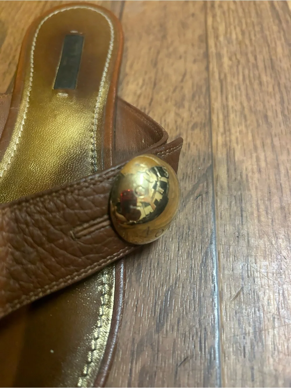 Louis Vuitton Brown Leather Thong Sandals with Gold Accent